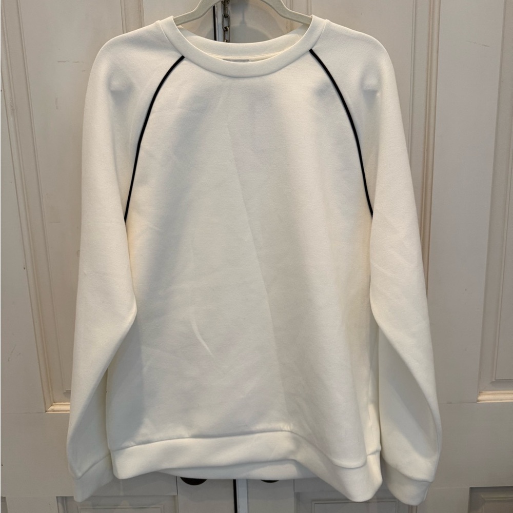 Reiss White Crewneck Sweater with Sporty Contrast